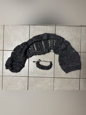 Crea concept arm sweater bolero open knit metallic